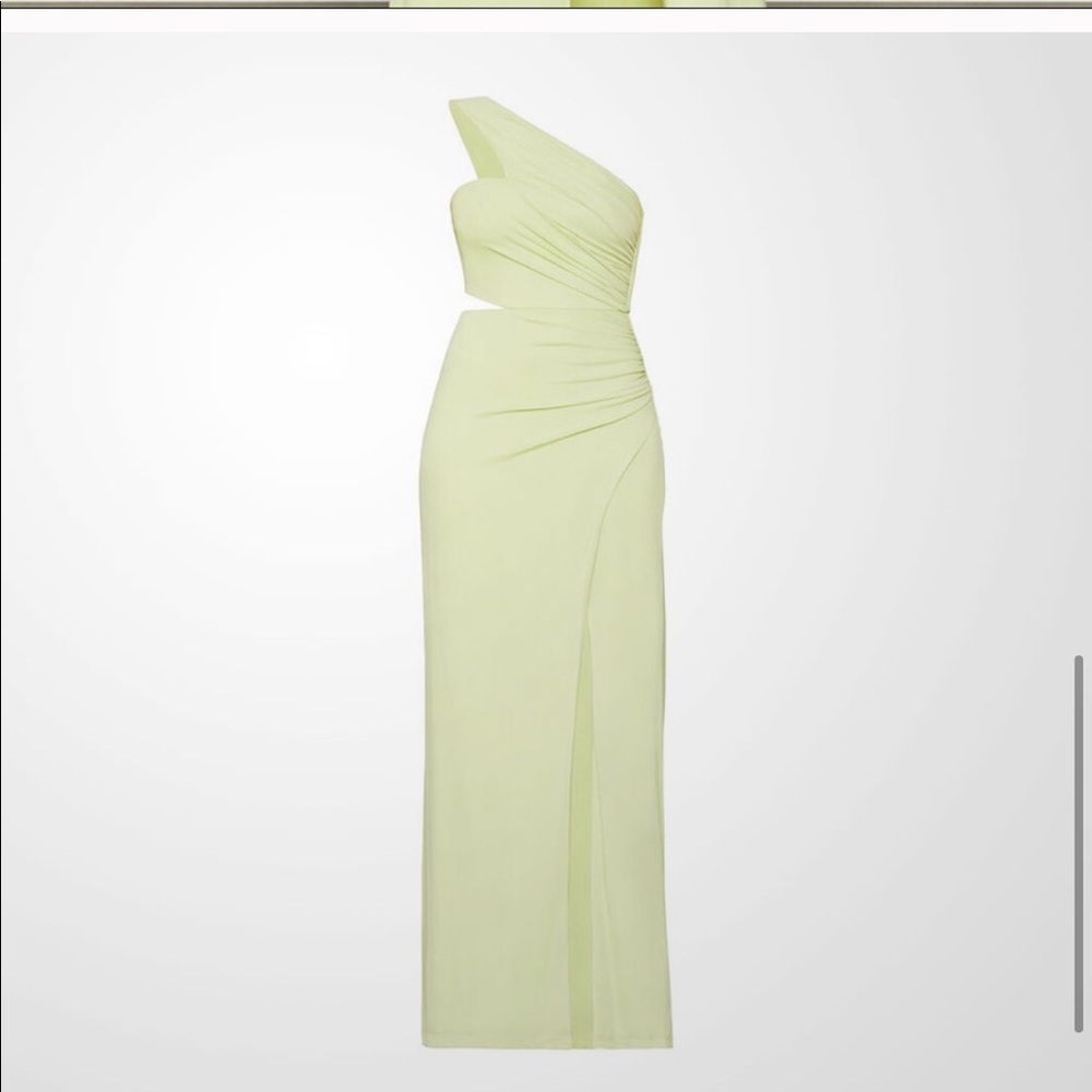 BCBGMAXAZRIA Green One Shoulder CutOut Evening Gow